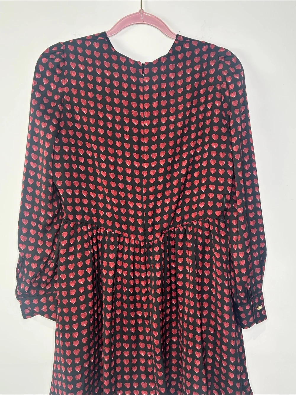 ZARA Woman Red Heart Print Long Sleeve Romper Mini Dress Black Size Small